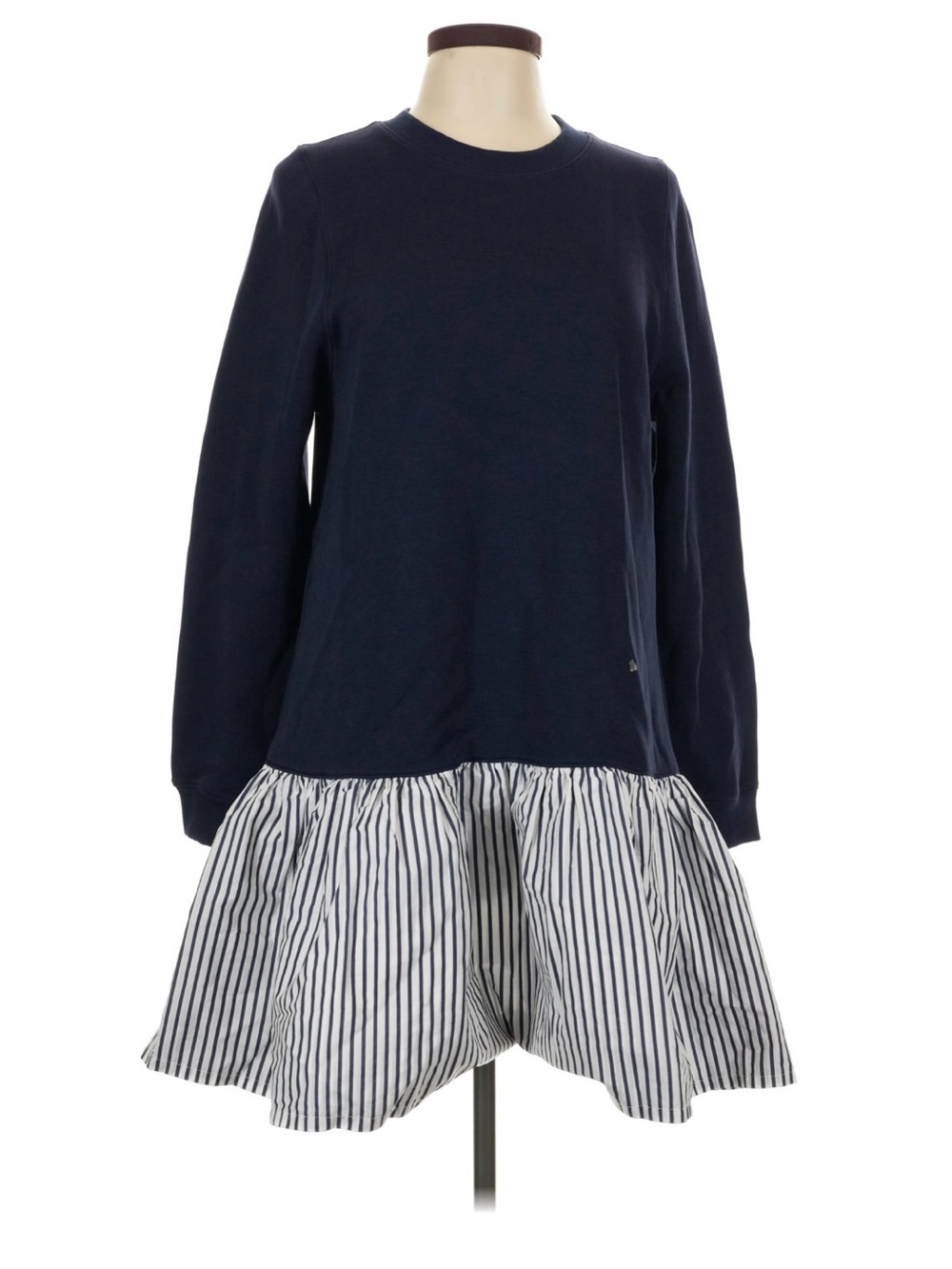 Addison Bay Navy Blue Long-Sleeve Peplum Dress with Striped Hem